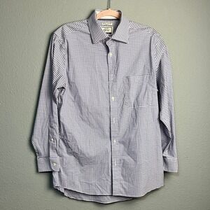 JOS A Bank 1905 Mens Slim Fit Stretch Non Iron Blue Check Dress Shirt‎ 16 32